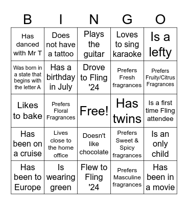 2024 Fling Ice Breaker Bingo Card