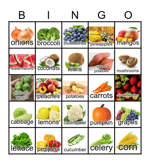 Fruits & Vegetables Bingo Card