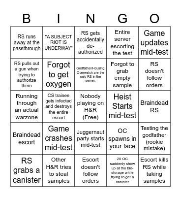 H&R bingo Card
