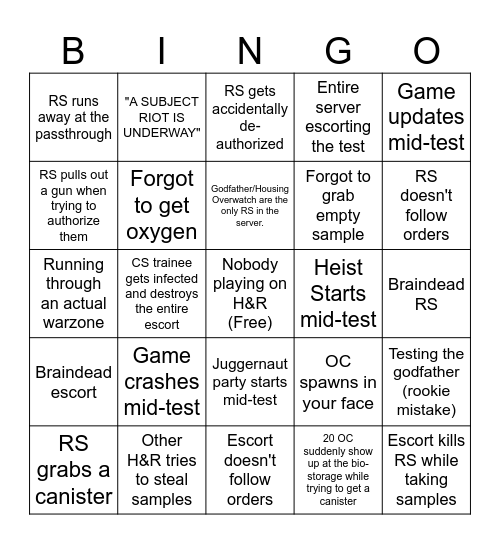 H&R bingo Card