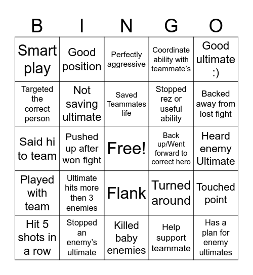 Supportive OW2 Bingo Card