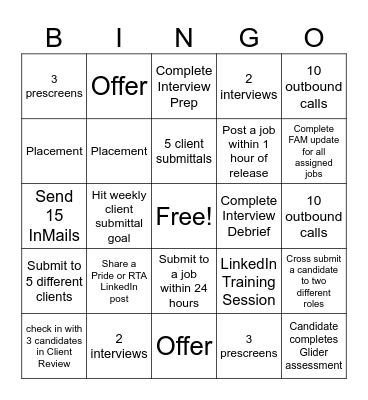 Recruiter Bingo Card
