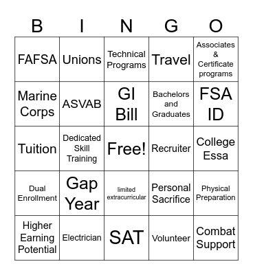 Pathways Bingo Card