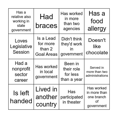 State Government People Bingo Card