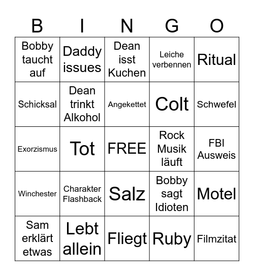 Supernatural Staffel 3 Bingo Card