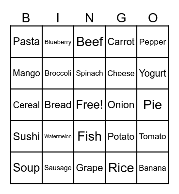 food Bingo Card