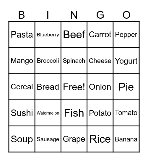 food Bingo Card