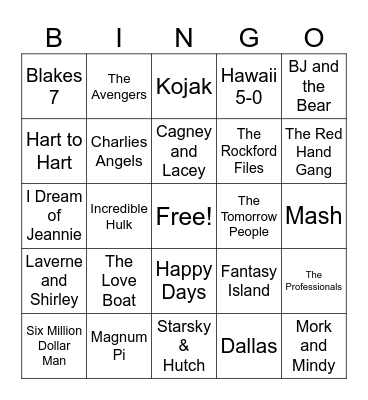 70s TV Shows Bingo Card