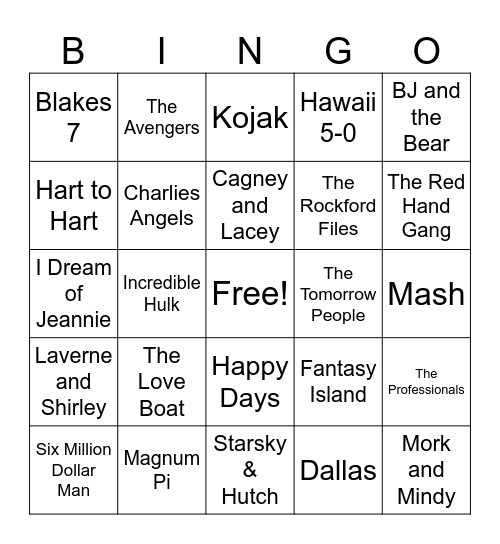 70s TV Shows Bingo Card