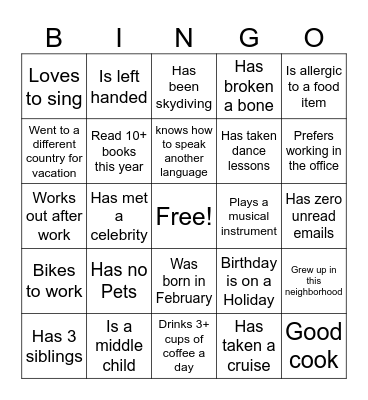 Get to Know You BINGO Card