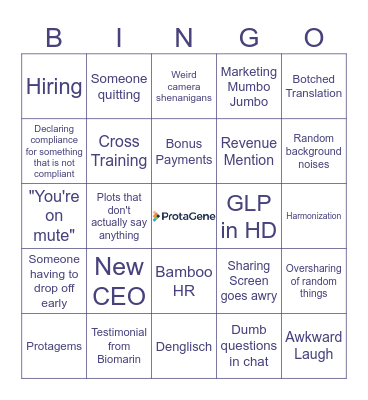 Protagene Townhall Bingo Card