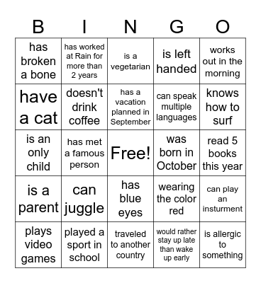 Rain Bingo! Bingo Card