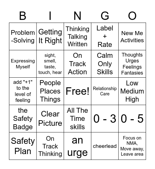 Skills BINGO Card