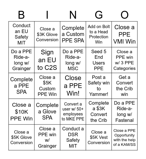 Up Your Safety Contest Bingo Card