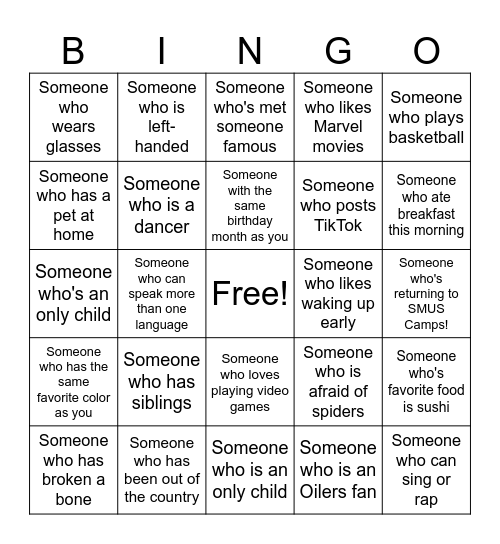 Human Bingo Card