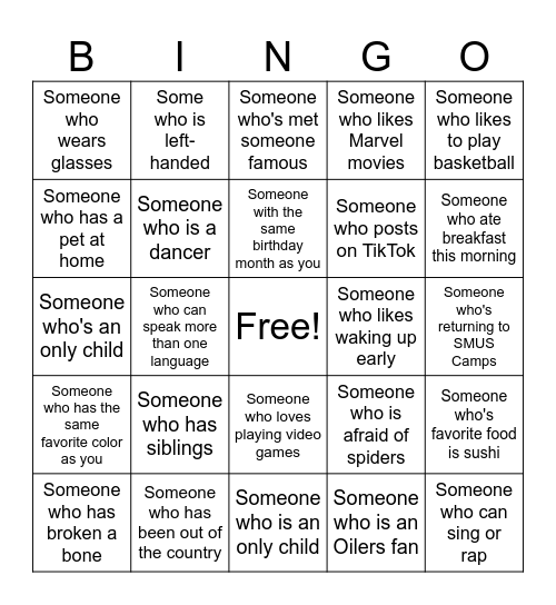 Human Bingo Card