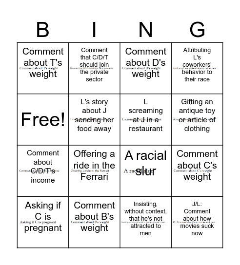 Jim Bingo (Jimgo) Bingo Card