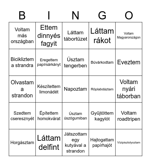 Nyár valaha Bingo Card