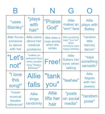 Allie Bingo Card