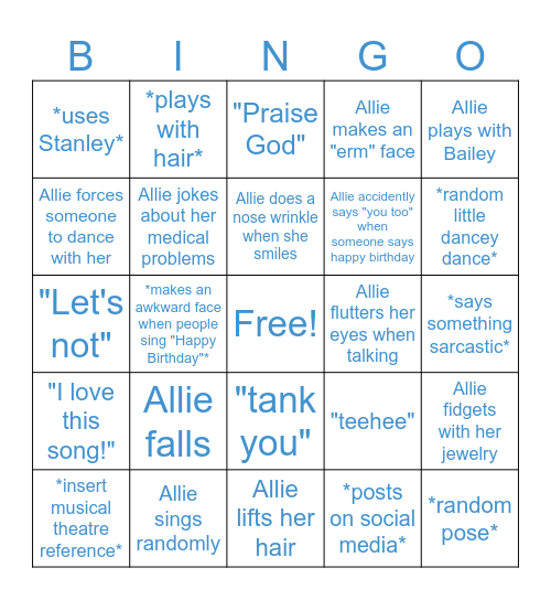 Allie Bingo Card