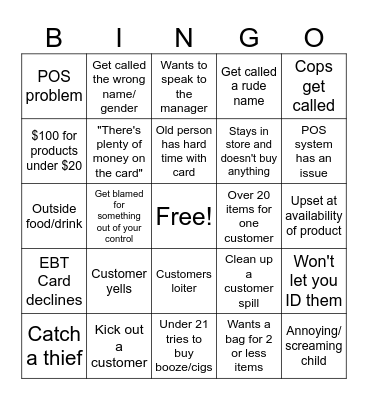 Retail Worker Bingo Card