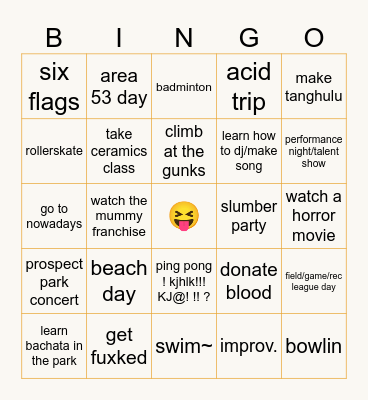 summerz 2024 🤠🤨🤪bingooooooooo Bingo Card
