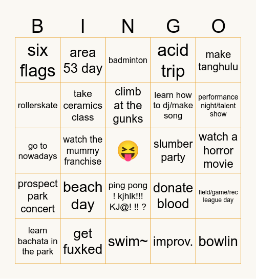 summerz 2024 🤠🤨🤪bingooooooooo Bingo Card