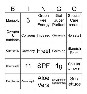 Green Peel Freshup Bingo Card