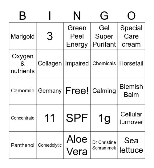 Green Peel Freshup Bingo Card