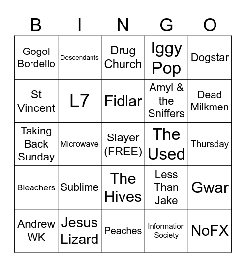 RIOT! Bingo Card