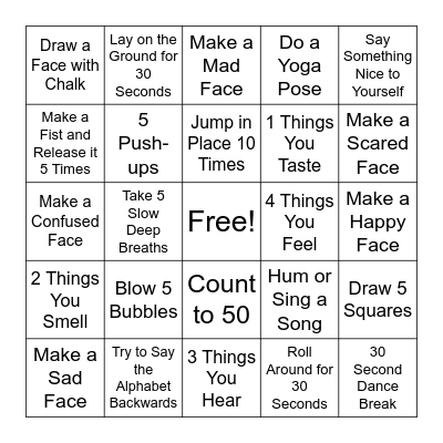 Coping Skills and Emotions Bingo Card Bingo Card