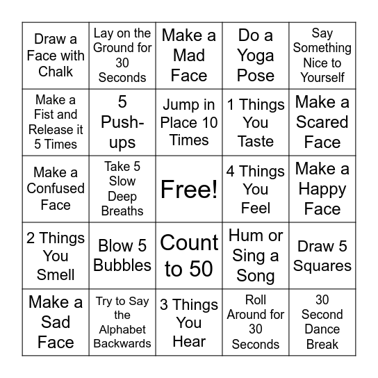 Coping Skills and Emotions Bingo Card Bingo Card