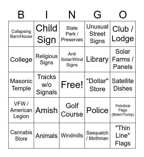 Start: ________ | End: _________ Bingo Card