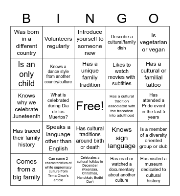 Diversity Bingo Card