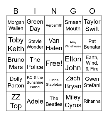 *Name the Artist Bingo Card