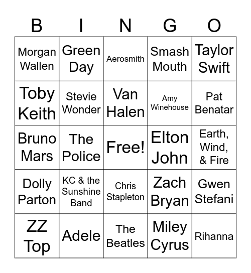 *Name the Artist Bingo Card