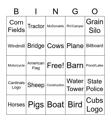 Car Bingo Card