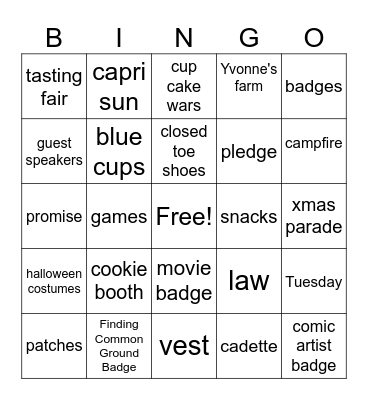 Girl Scouts Bingo Card