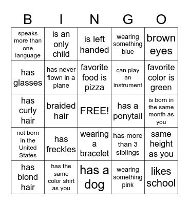 PEOPLE Bingo Card