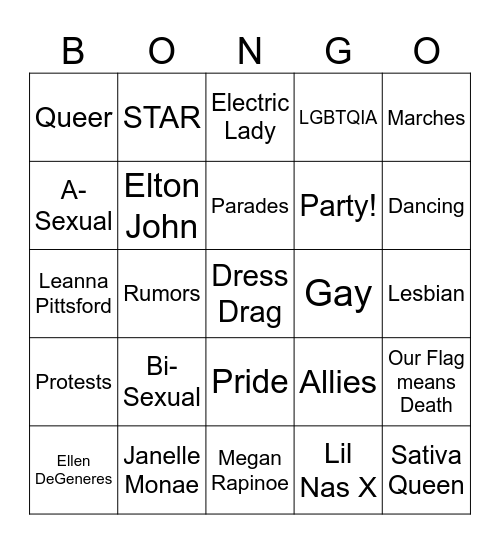 Pride Bongo Bingo Card