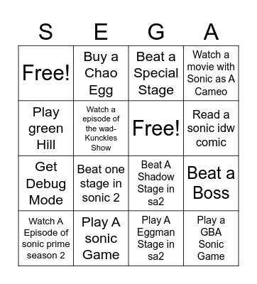 Sonic The Hedgehog June Bingo Card