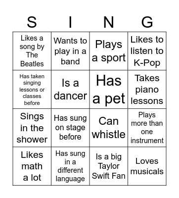 "Find Someone Who" (Glee Club's Version) Bingo Card