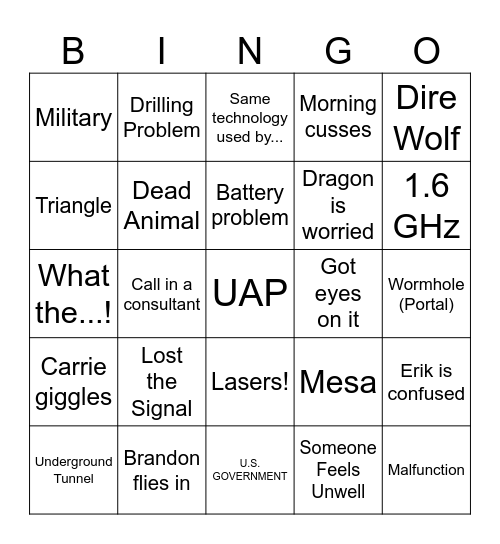 Skinwalker Bingo Card