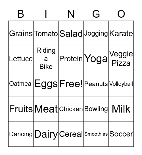 Healthy Bingo Card