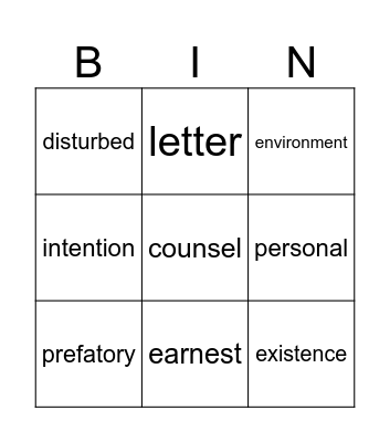 Letter One Bingo Card