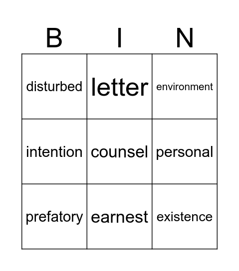 Letter One Bingo Card