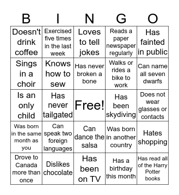 Find someone who: Bingo Card
