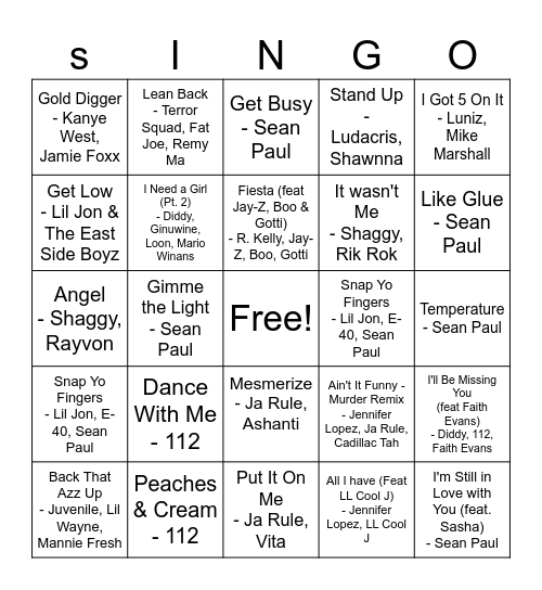 VSO BDAY PLAYLIST Bingo Card