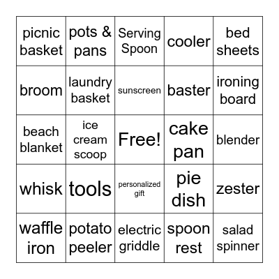 Katie's Bridal Shower Bingo Card