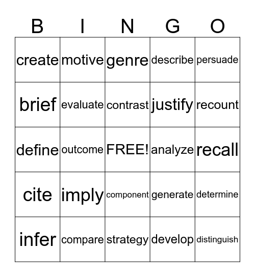 Academic Vocabulary Words (Weeks 1 - 12) Bingo Card